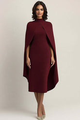 Burgundy Wedding Guest Dress High Neck Sheath Formal Dress With Shawl